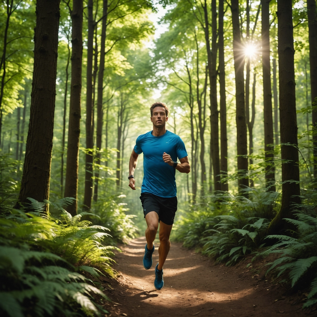 Persona atletica che corre in un bosco